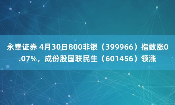 永崋证券 4月30日800非银（399966）指数涨0.07%，成份股国联民生（601456）领涨